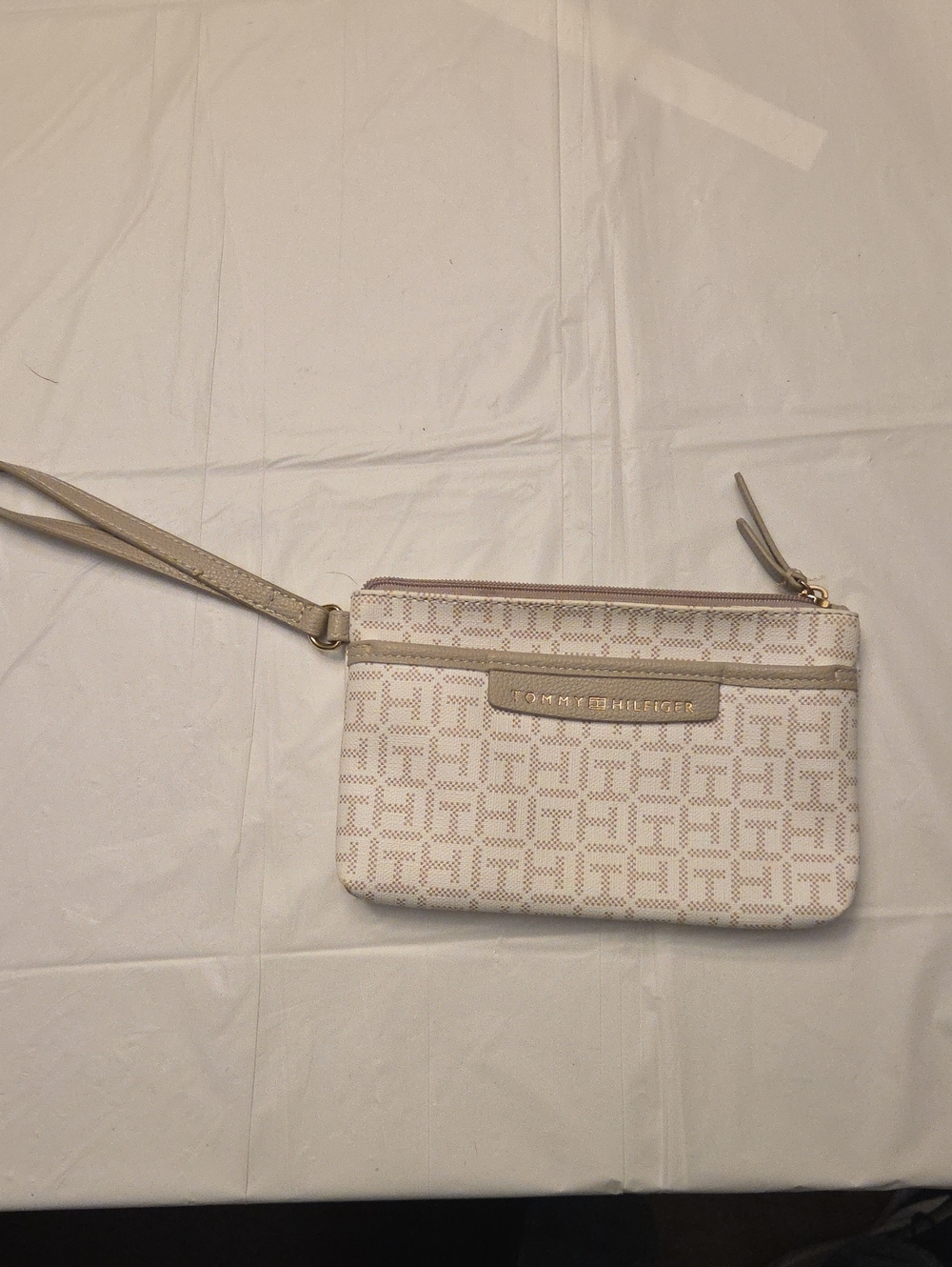 Tommy Hilfiger Cream Beige Monogram Wristlet